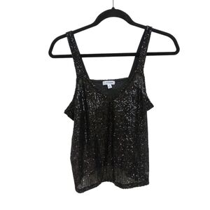 🍁4/$10 Sequin Black V-Neck Top Eyeshadow Size Small Sleeveless Sheer